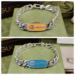 Gucci سوار سلسلة كيرب لينك لوحة مينايل فضي أصفر
