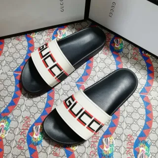 Gucci Slide 黑白 Logo Strap 拖鞋
