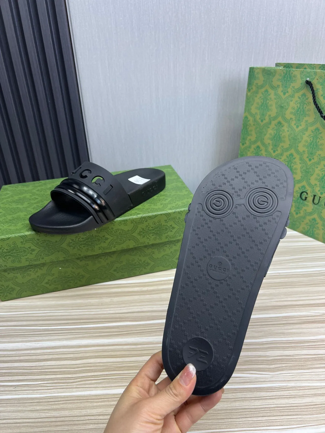 Gucci Slide Black Rubber Slippers 2