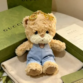 Gucci Teddy Bear Beige Blue Plush Denim Overalls Handbag