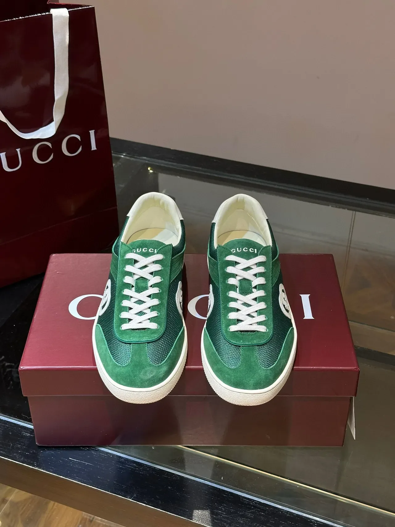 Gucci Tennis 1977 Green Suede and Mesh Lifestyle Sneakers 2