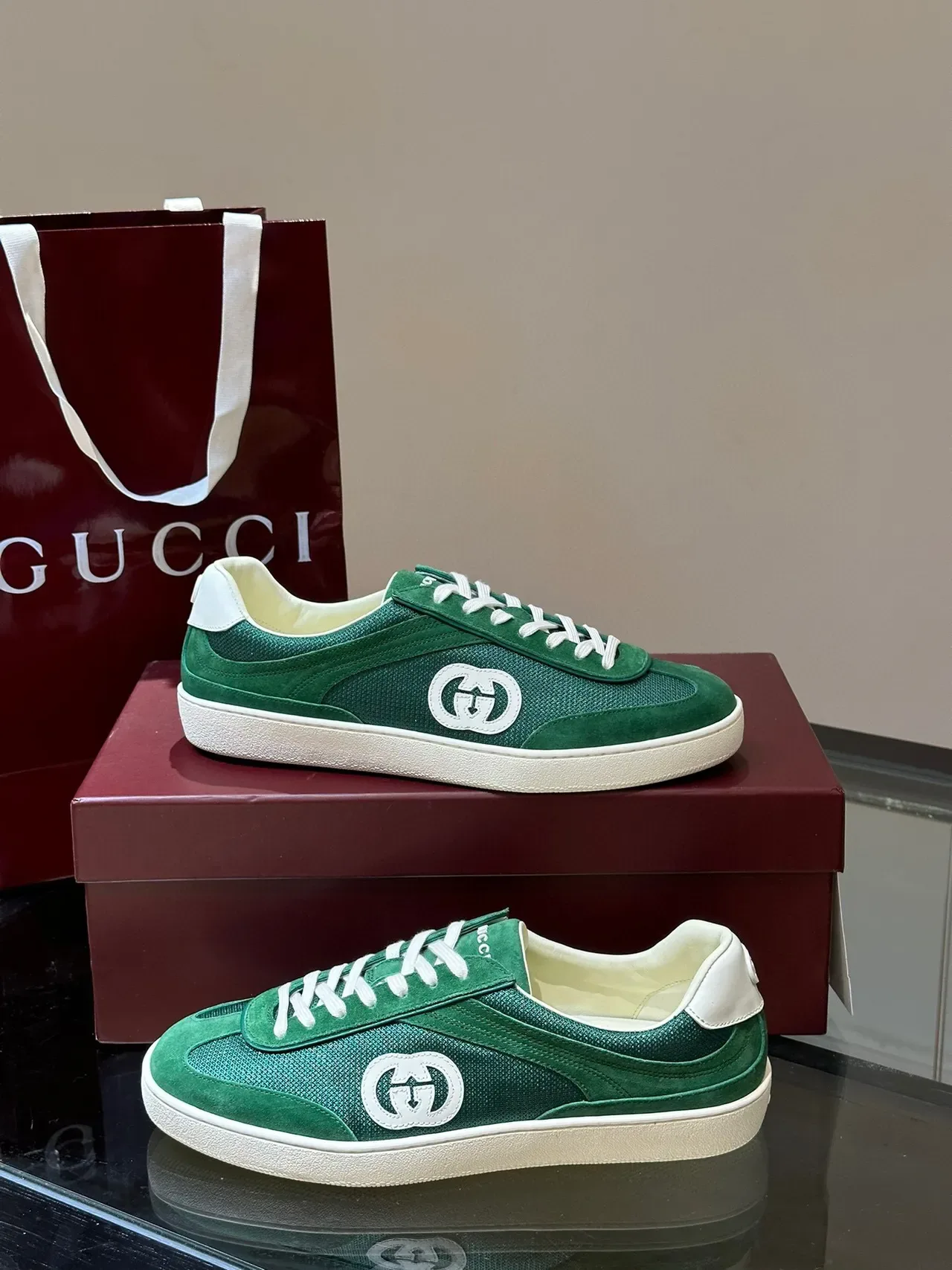 Gucci Tennis 1977 Green Suede and Mesh Lifestyle Sneakers 5