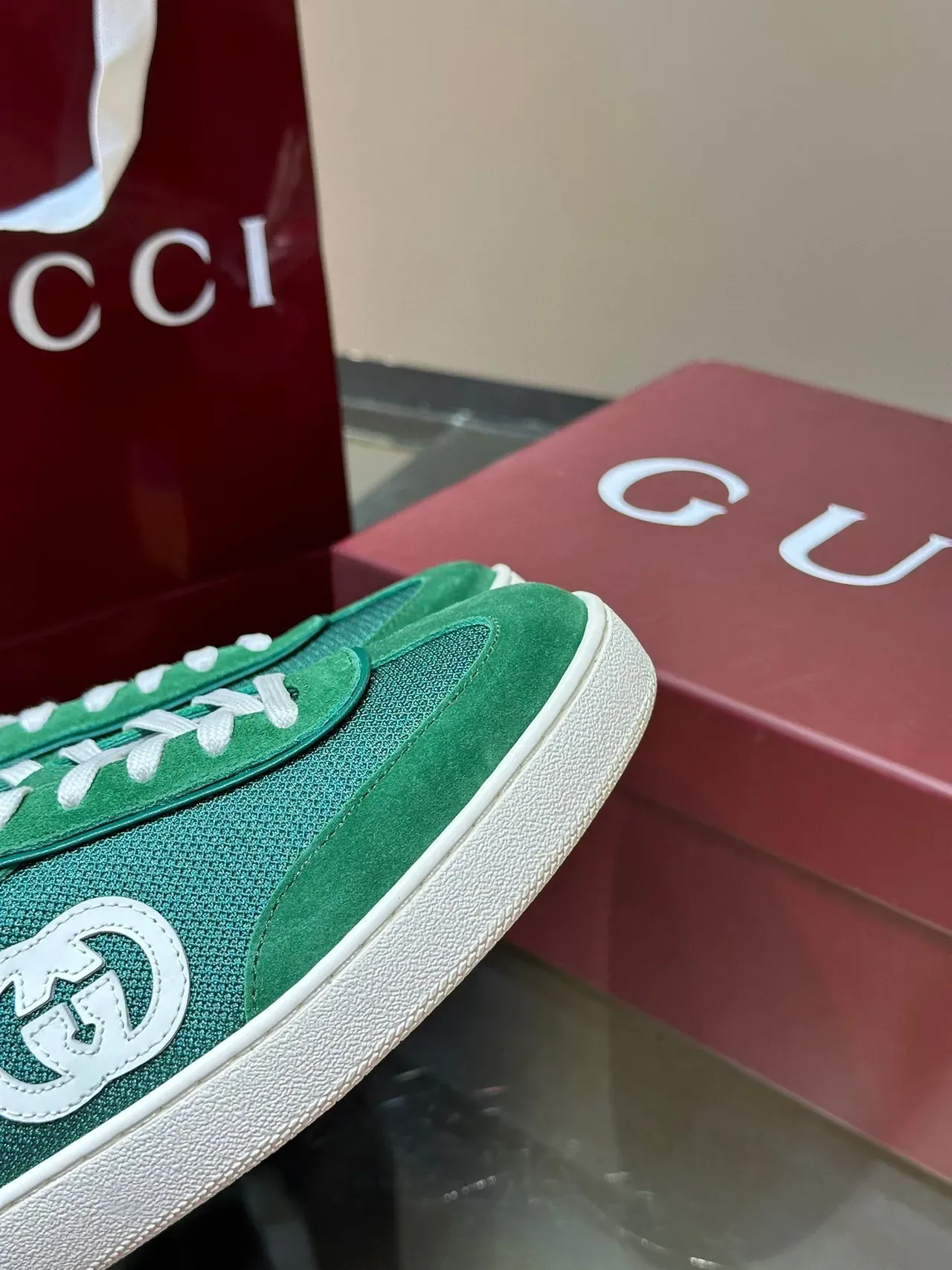 Gucci Tennis 1977 Green Suede and Mesh Lifestyle Sneakers 8