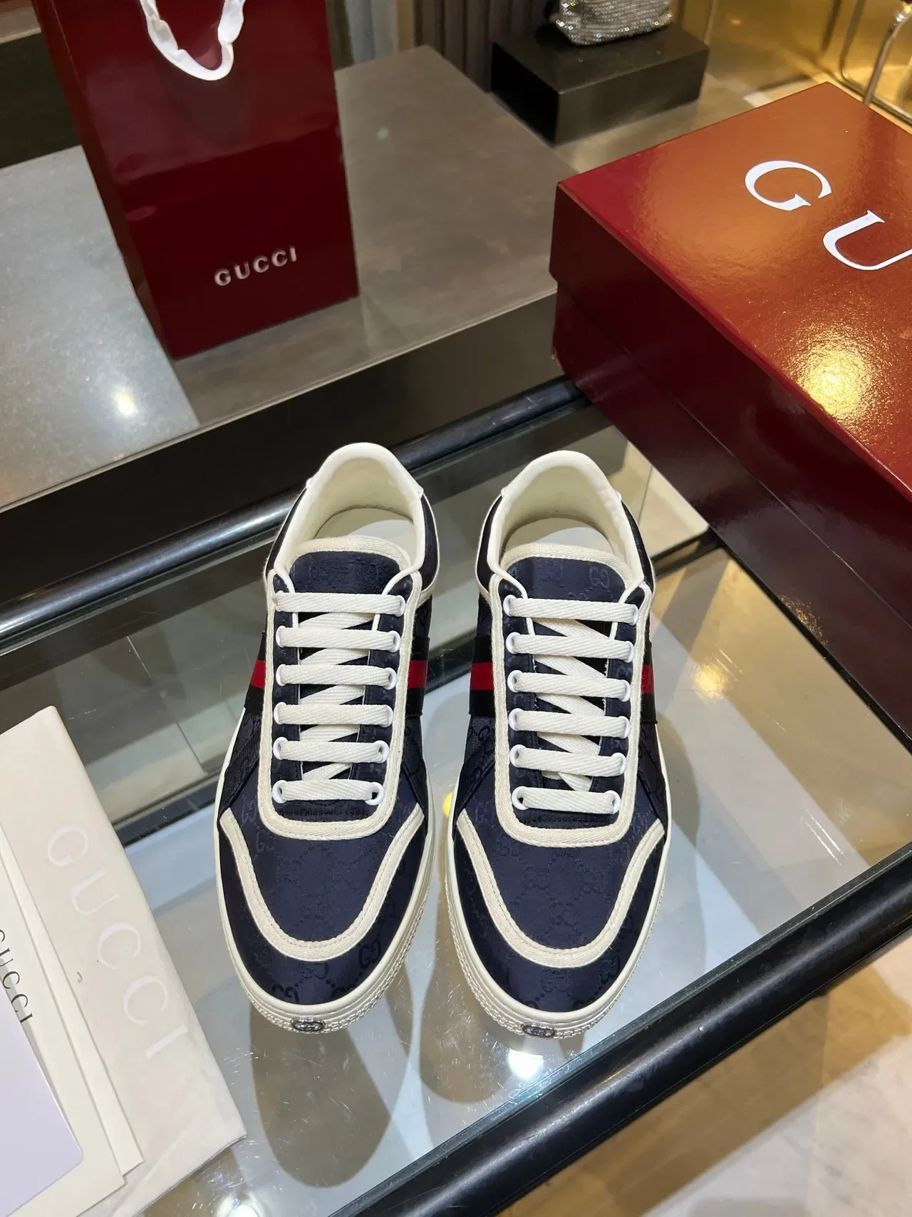 Gucci Tennis 1977 Azul Marino Rojo Rayas Web Zapatillas Lifestyle 3