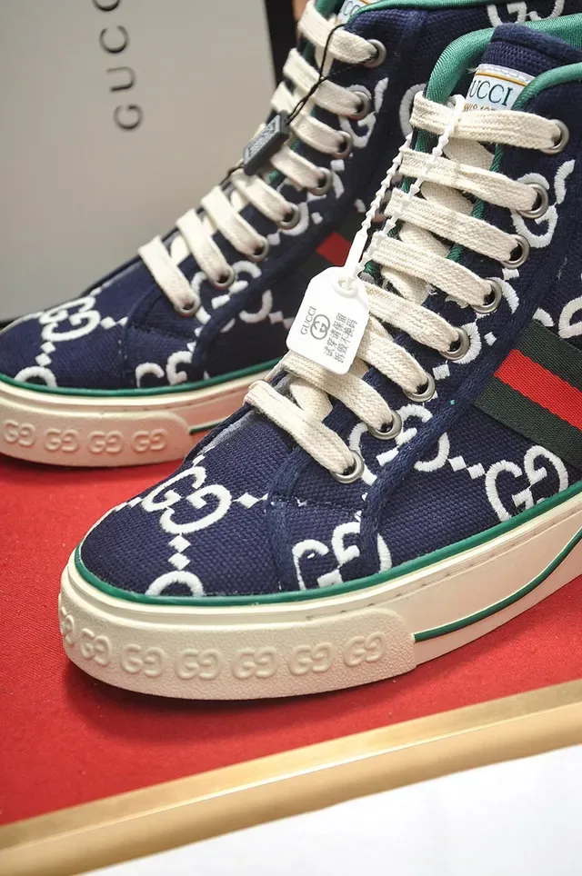 Gucci Tennis 1977 Navy GG Monogram High-Top Lifestyle Sneakers 3