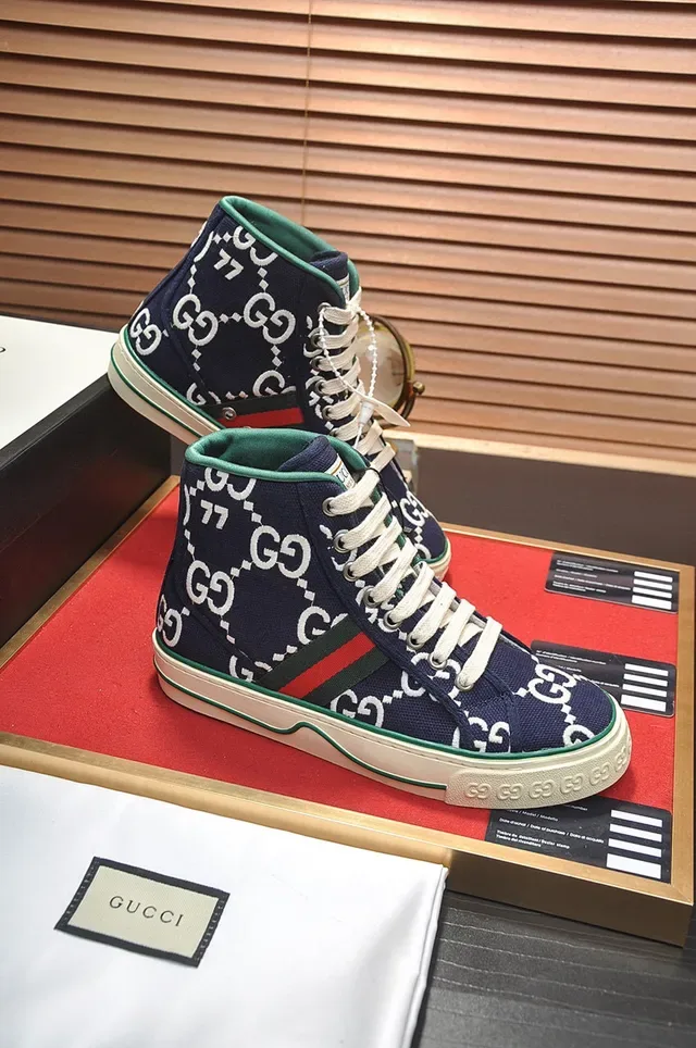 Gucci Tennis 1977 Navy GG Monogram High-Top Lifestyle Sneakers 5