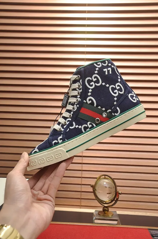 Gucci Tennis 1977 Navy GG Monogram High-Top Lifestyle Sneakers 6
