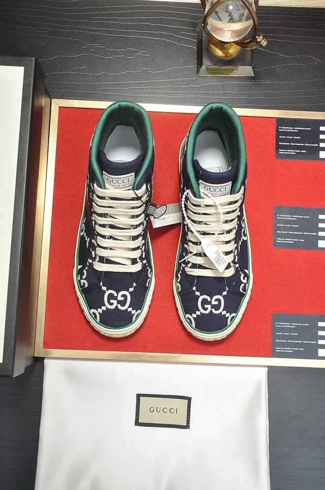 Gucci Tennis 1977 Navy GG Monogram High-Top Lifestyle Sneakers 9