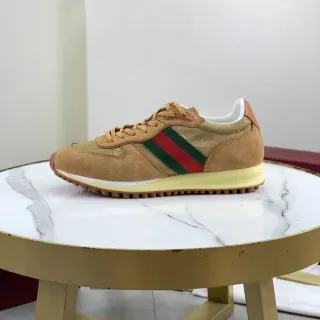 Gucci Tennis 1977 米色麂皮尼龙网状条纹生活方式运动鞋