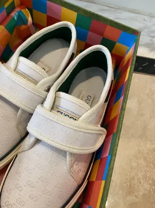 Gucci Tennis 1977 أبيض أخضر Velcro حزام إغلاق شبكة خطوط كعب أكسنت نمط حياة أحذية 3