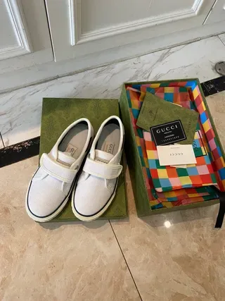 Gucci Tennis 1977 أبيض أخضر Velcro حزام إغلاق شبكة خطوط كعب أكسنت نمط حياة أحذية 7