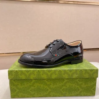 Gucci Web Stripe काला हरा चमकदार पेटेंट लेदर डिटेल Oxford Shoes