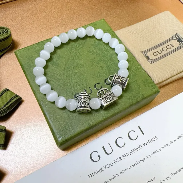 Gucci Pulseira com contas de olho de gato branco e encanto G interlocking 4