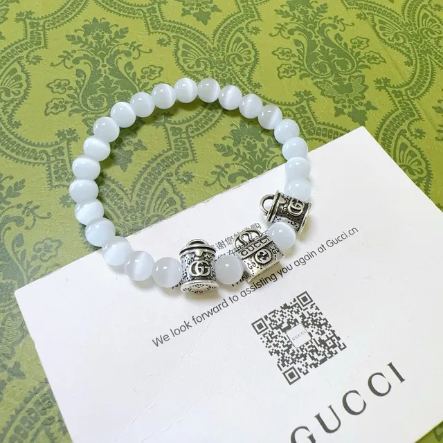 Gucci Pulseira com contas de olho de gato branco e encanto G interlocking 6
