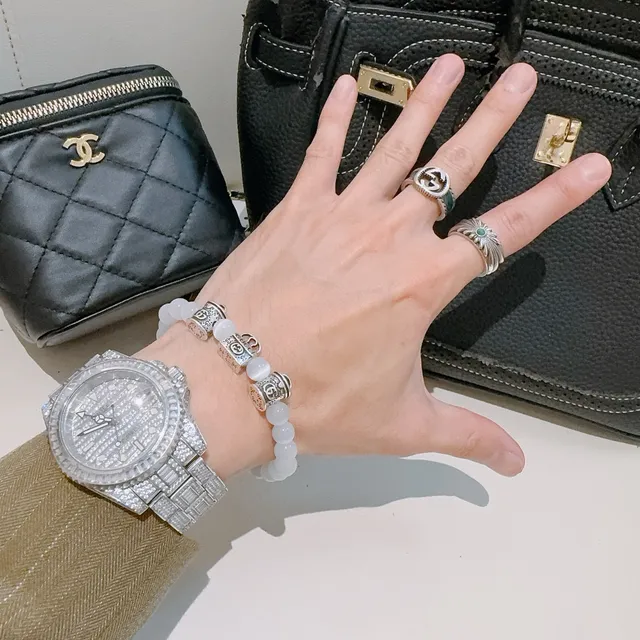 Gucci Pulseira com contas de olho de gato branco e encanto G interlocking 8