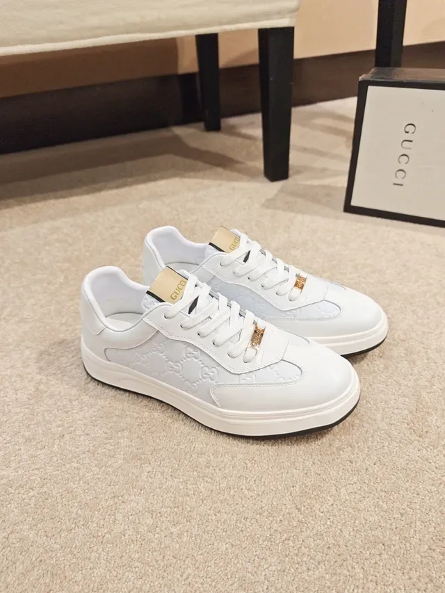 Gucci White Gold Embossed GG Monogram Leather Lifestyle Sneakers 4