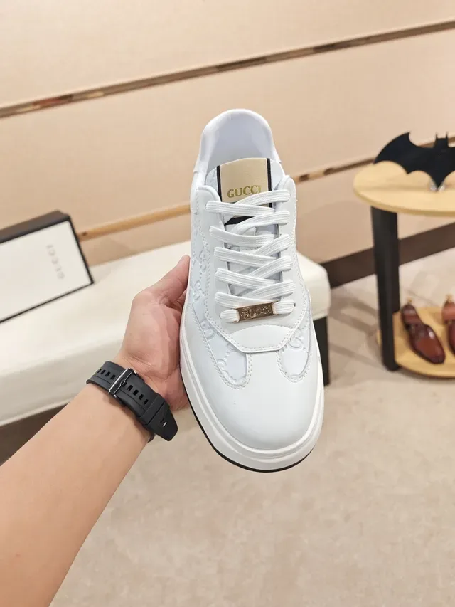 Gucci White Gold Embossed GG Monogram Leather Lifestyle Sneakers 5