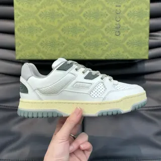 Gucci Blanco Verde Capa Cuero-Malla Superior Perforado Dedo del Pie Caja Estilo de Vida Zapatillas