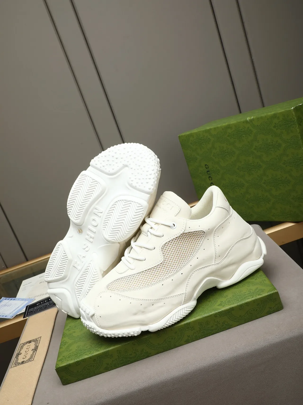 Gucci White Sculpted Sole Perforated Leather Chunky Sneakers 2