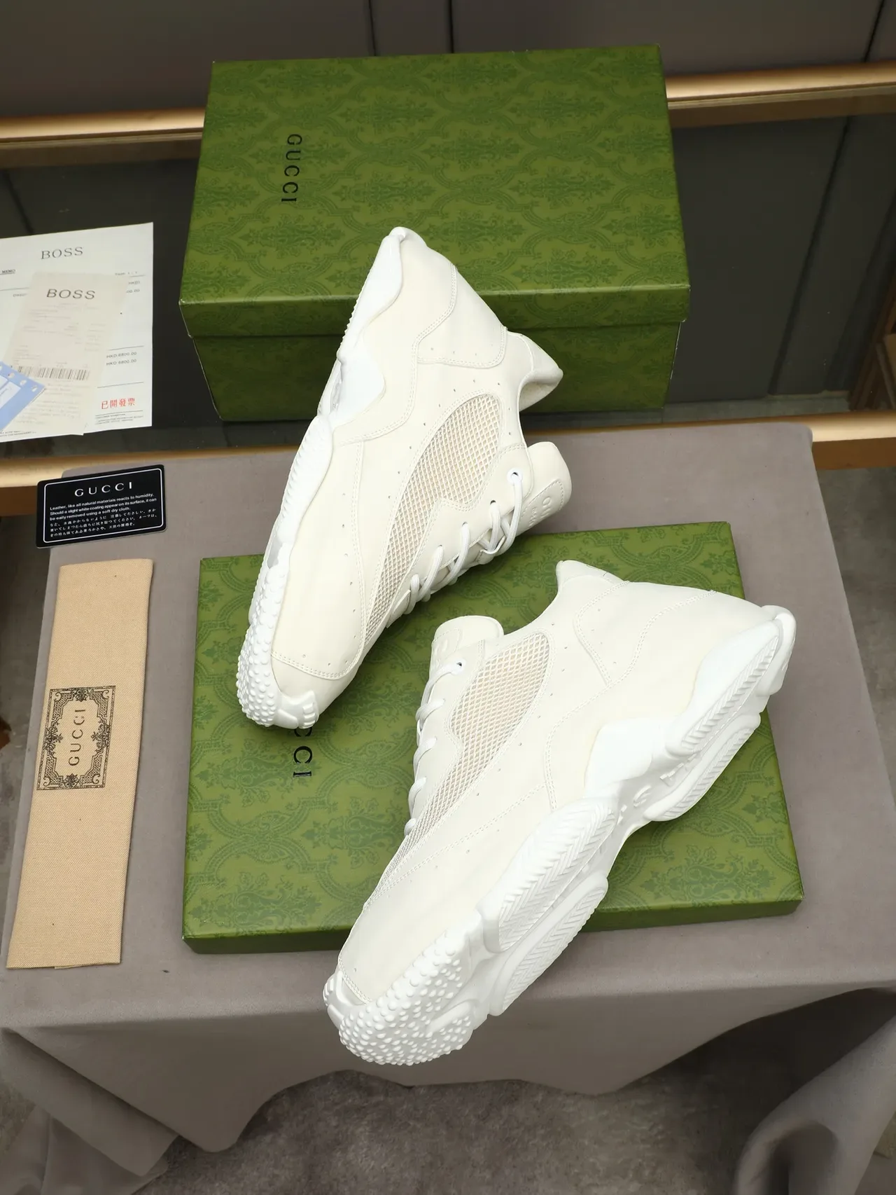 Gucci White Sculpted Sole Perforated Leather Chunky Sneakers 4