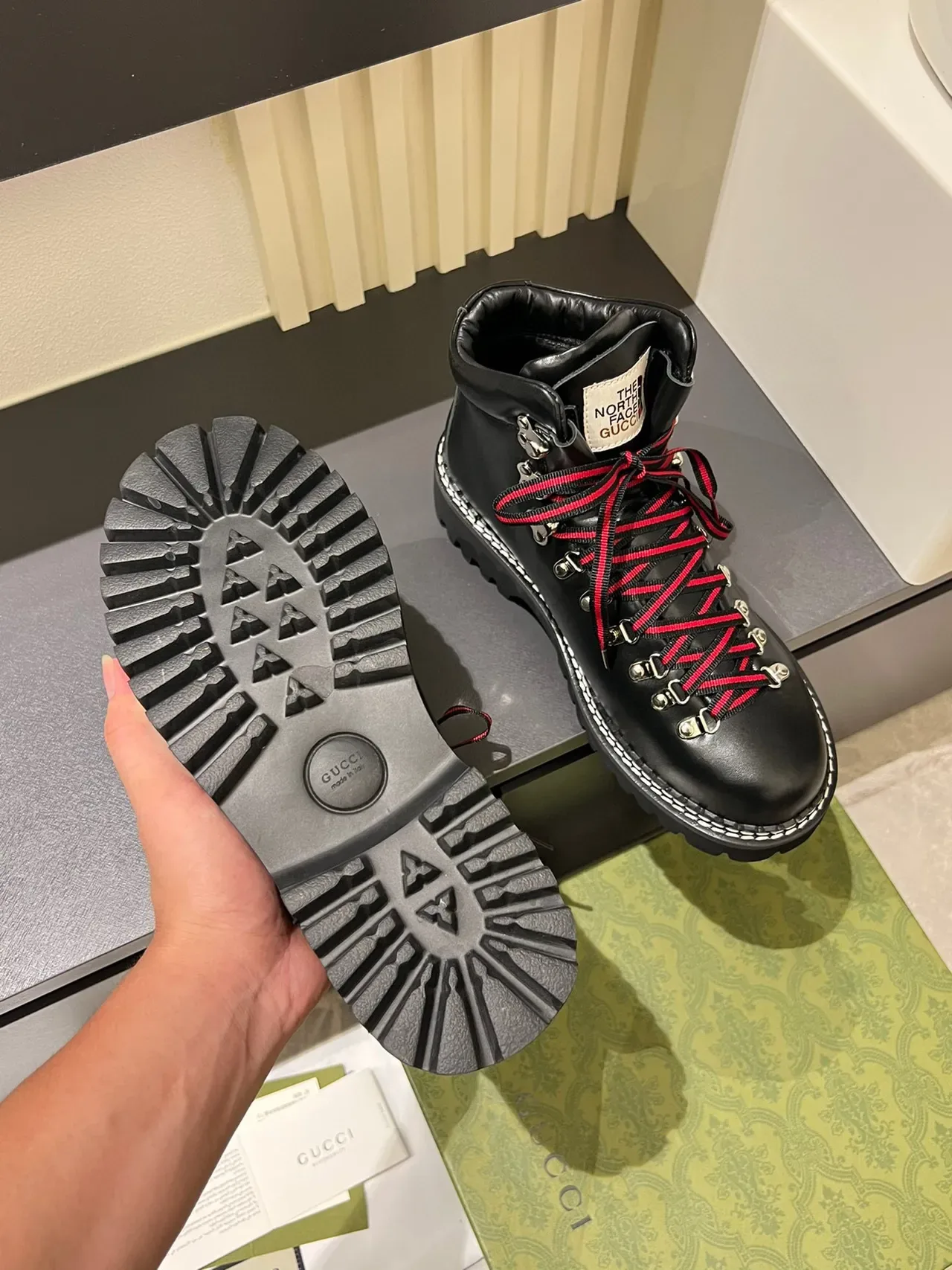 Gucci x The North Face Black Leather Hiking Boots 6
