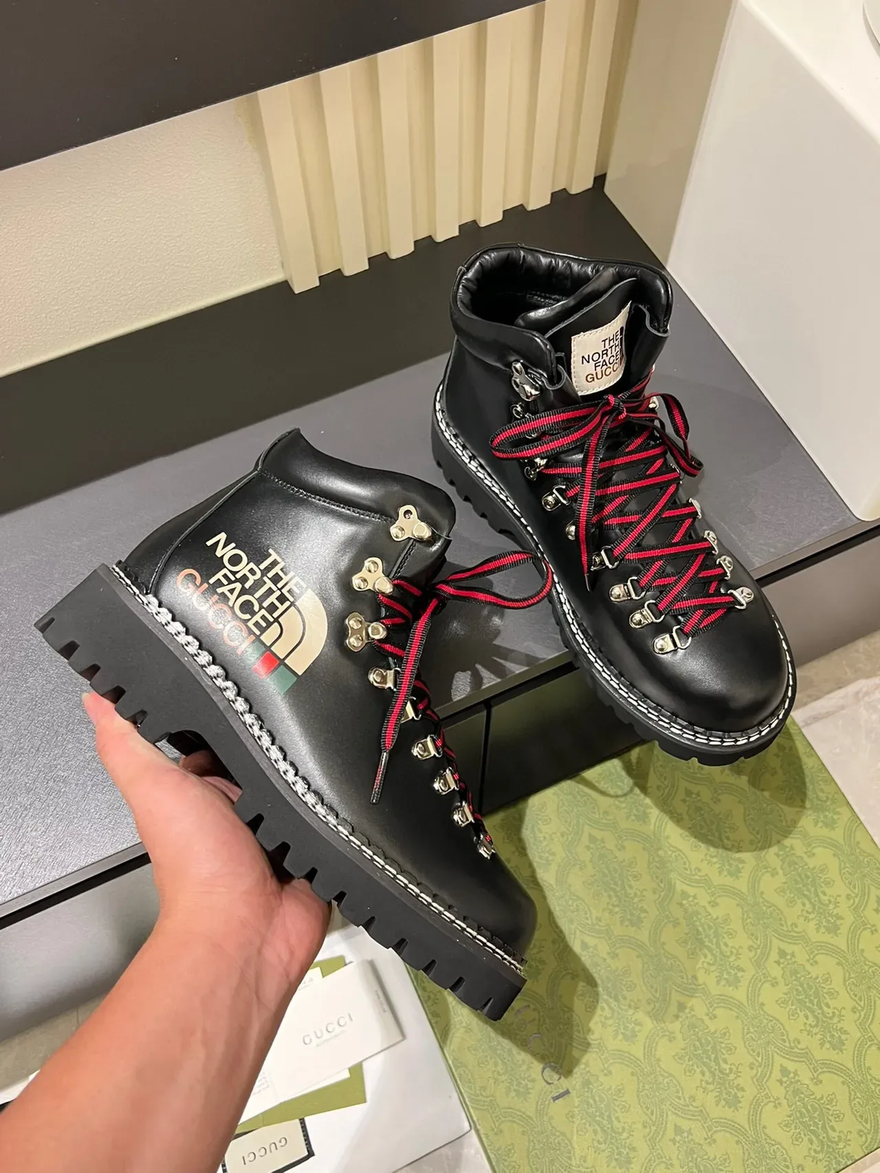 Gucci x The North Face Black Leather Hiking Boots 7