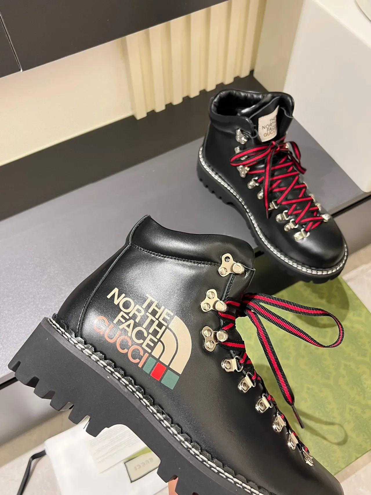 Gucci x The North Face Black Leather Hiking Boots 8