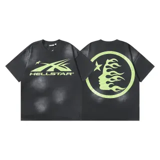 Hellstar Black Green Oversized Fit Fluorescent Graphic Print T-Shirt