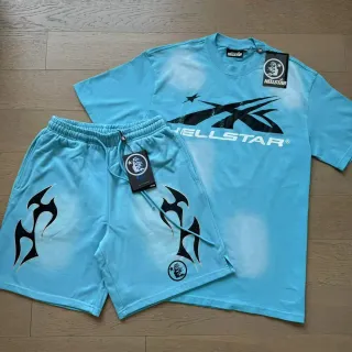Hellstar Gradient Cyan Flame Graphic Casual Set