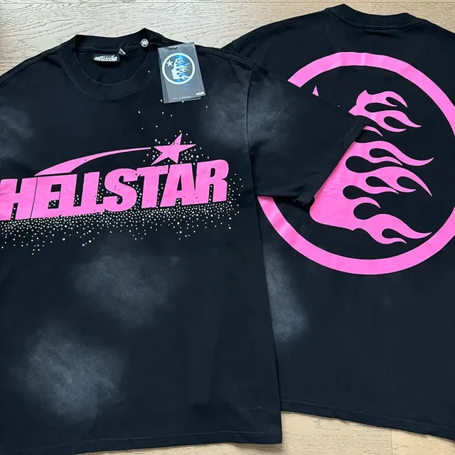 Camiseta gráfica oversized Hellstar preta e rosa 7