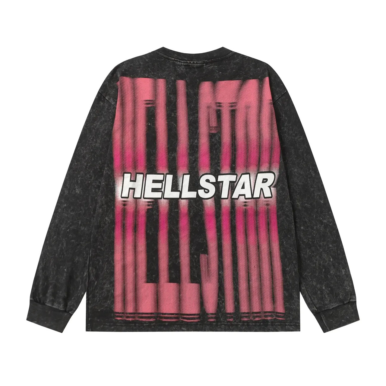 تي شيرت Hellstar بأكمام طويلة بطباعة جرافيك وغسيل حمضي 7