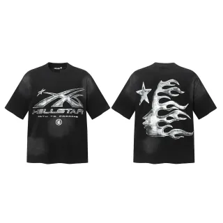 Hellstar Graphic Print Metallic Silver Black T-Shirt