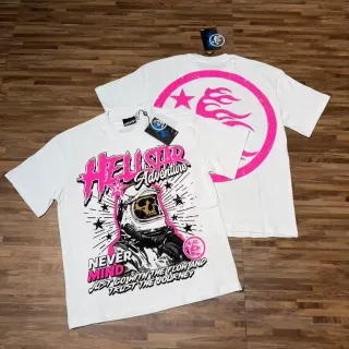 Hellstar White Pink Graphic-Print Oversized Fit T-Shirt