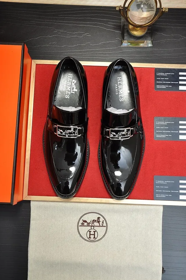 Hermès حذاء مونك جلد لامع أسود ذهبي مع حزام وحبة واحدة 5