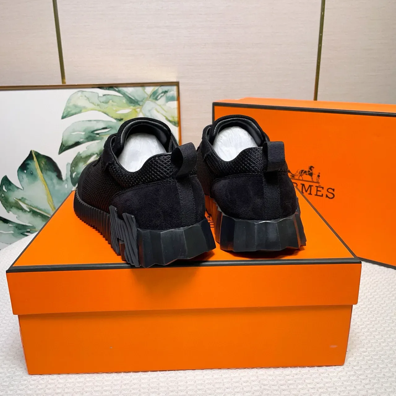 Hermès preto Mesh-Suede híbrido superior estilo de vida sneakers 2