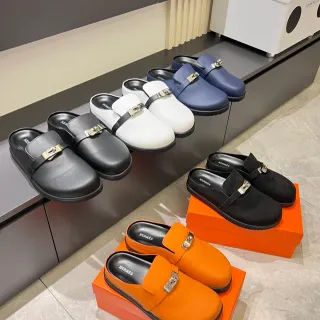 Hermès কালো রূপালি চামড়া উপরের ধাতু H-বাকল স্ট্র্যাপ লোফার