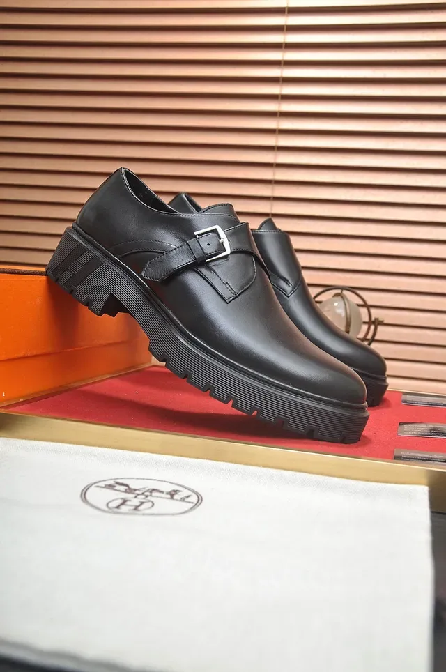 Hermès 黑色 单带 扣闭合 monk鞋 3