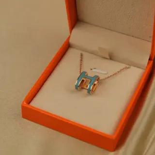 Hermès নীল সোনা H-Shaped Pendant Turquoise Enlay নেকলেস