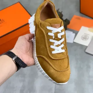 Hermès Brown White Suede Upper Laces Sneakers