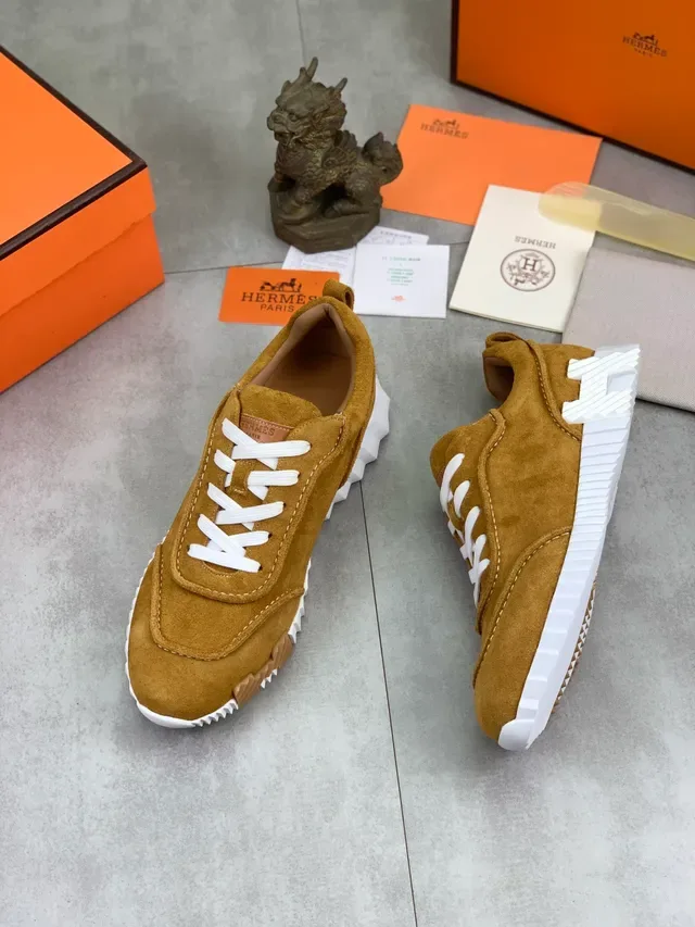 Hermès Tênis Marrom Branco Ante com Cadarços 5