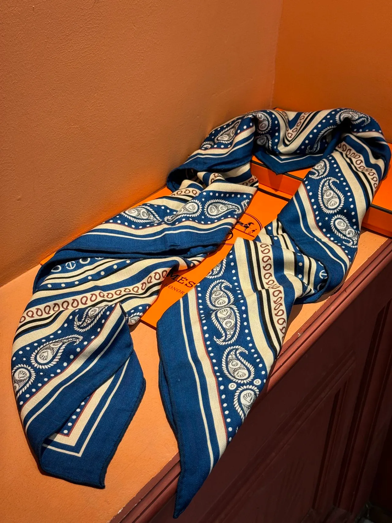 Hermès Carte Marine नेवी ब्लू रेशम स्कार्फ 7