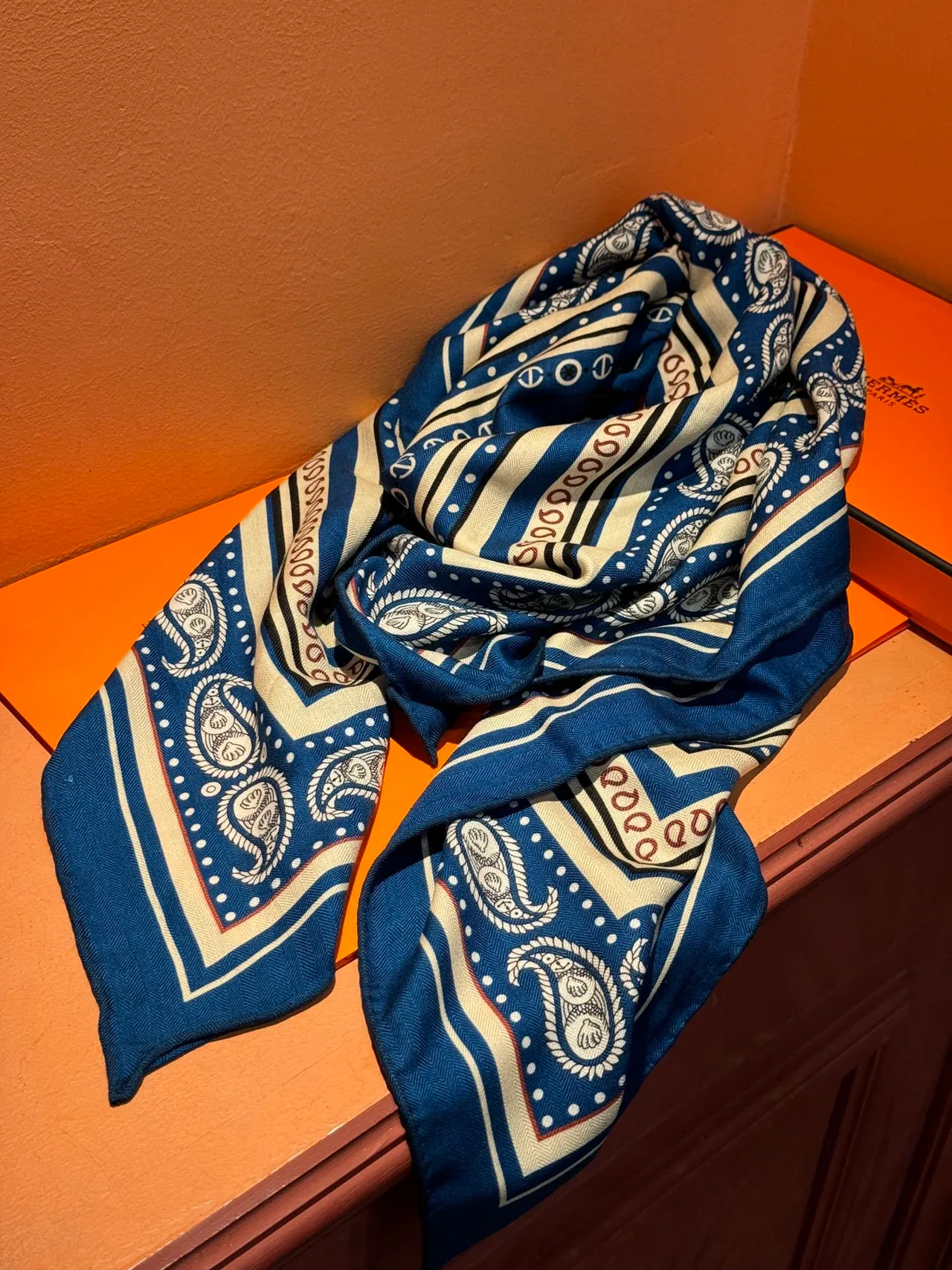 Hermès Carte Marine नेवी ब्लू रेशम स्कार्फ 8