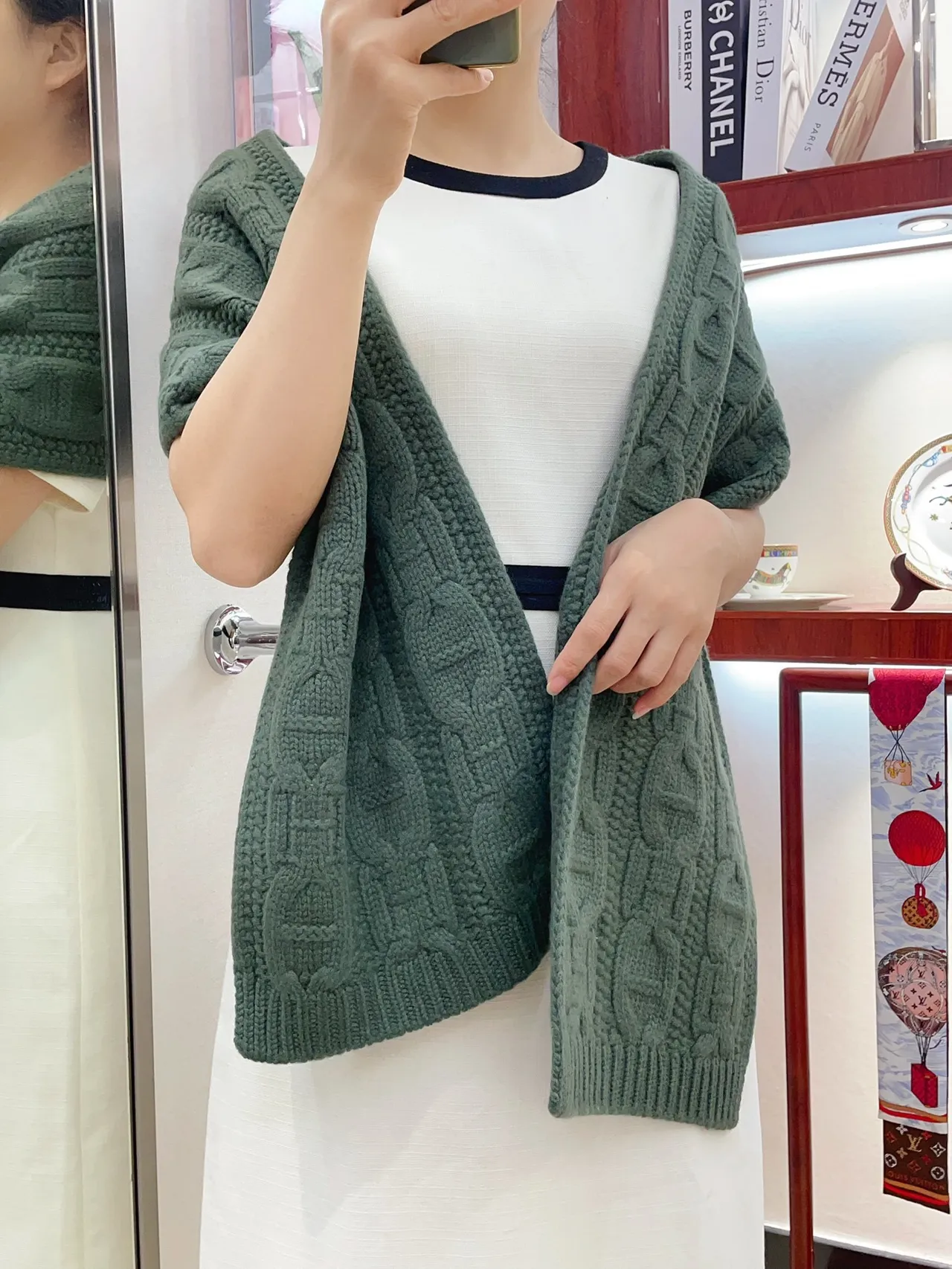 Hermès Chaine d'Ancre Cachecol de cashmere verde do exército 2