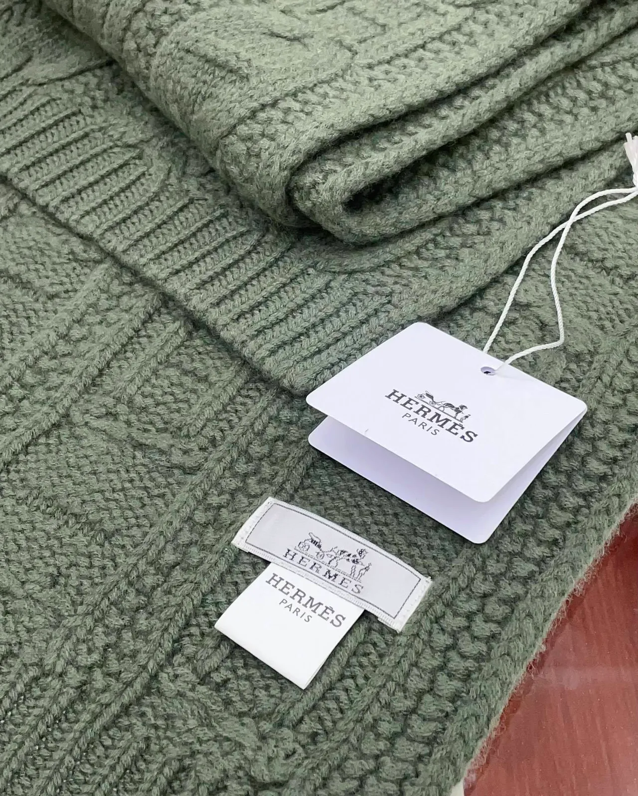Hermès Chaine d'Ancre Cachecol de cashmere verde do exército 9