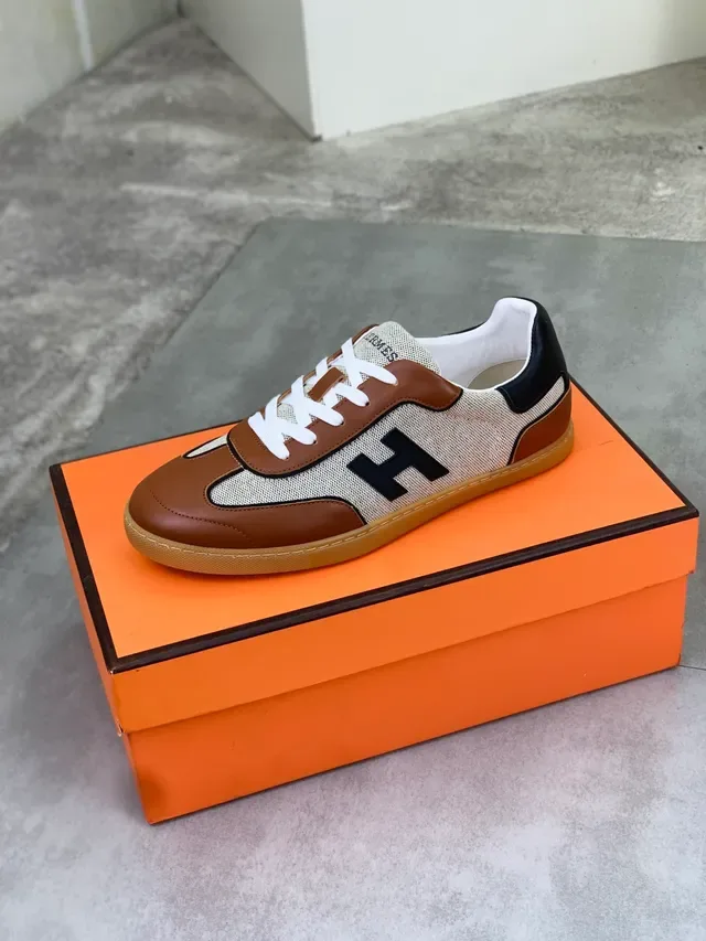 Hermès Chypre Two-Tone Textile and Leather Lifestyle Sneaker 4