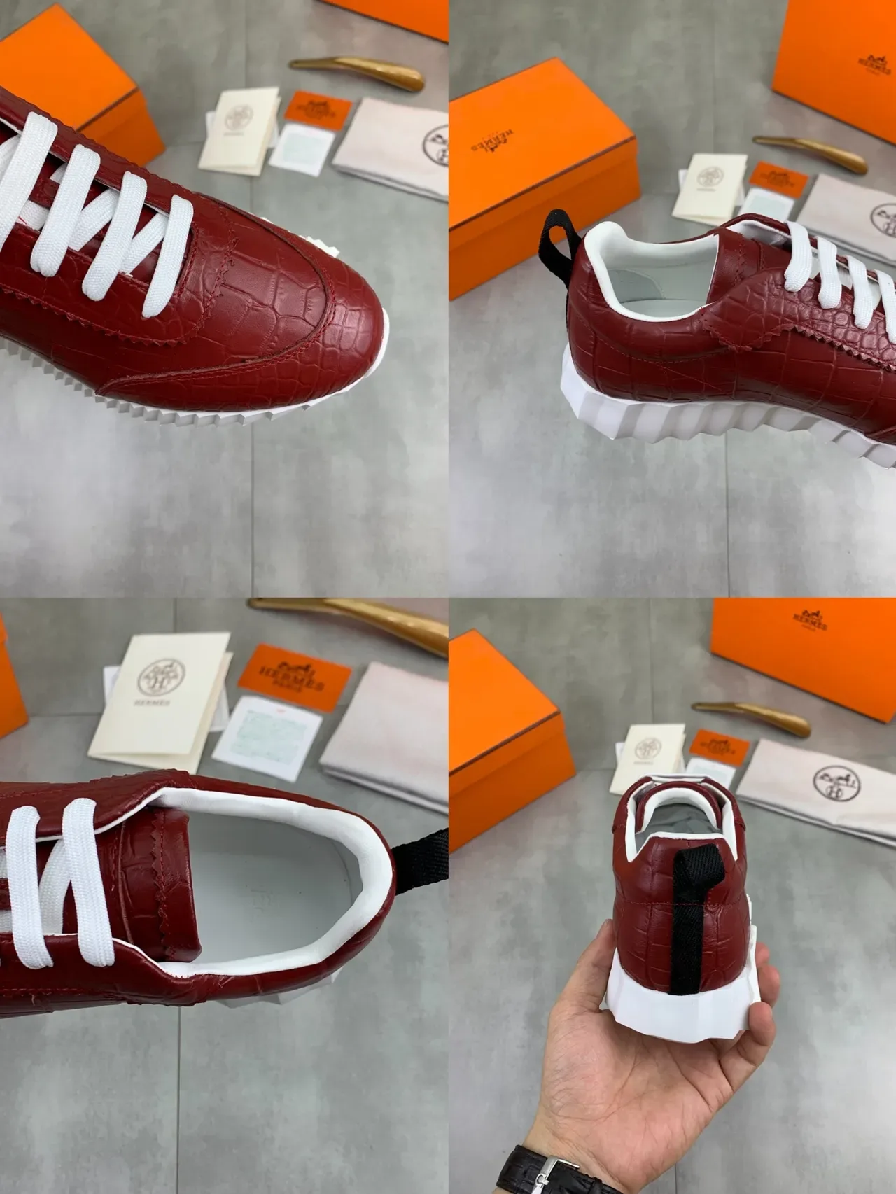 Hermès ক্রক-এমবসড লাল ও সাদা লাইফস্টাইল স্নীকার 3