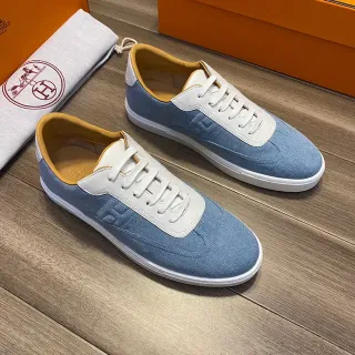 Hermès ডেনিম এবং সাদা চামড়া লো-টপ লাইফস্টাইল স্নিকার