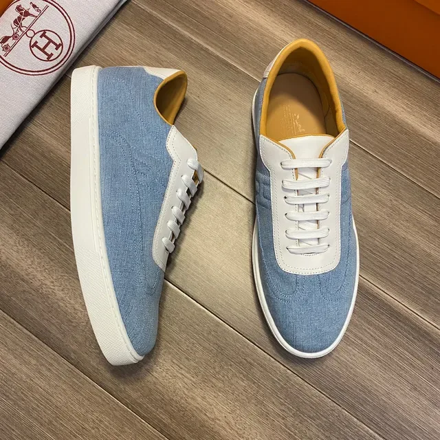 Hermès Denim and White Leather Low-Top Lifestyle Sneakers 7