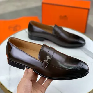 Hermès H Loafer বাদামি পালিশড চামড়া লোফার