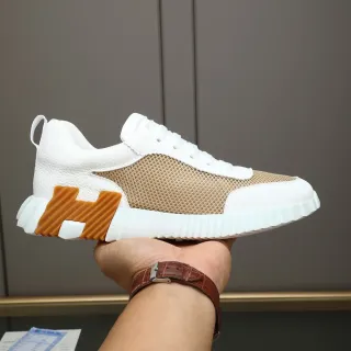 Hermès H Motif White and Beige Mesh Sneaker